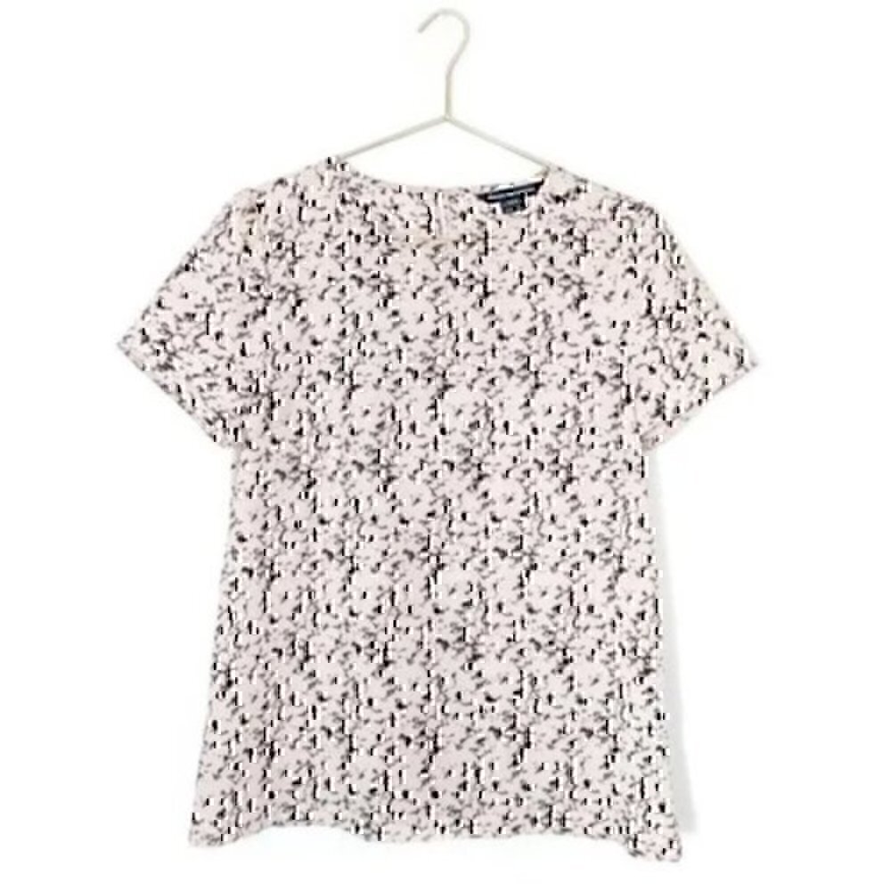 FRENCH CONNECTION Marble Print Blouse Blush Nude / Pink Navy Blue Short Sleeve 4